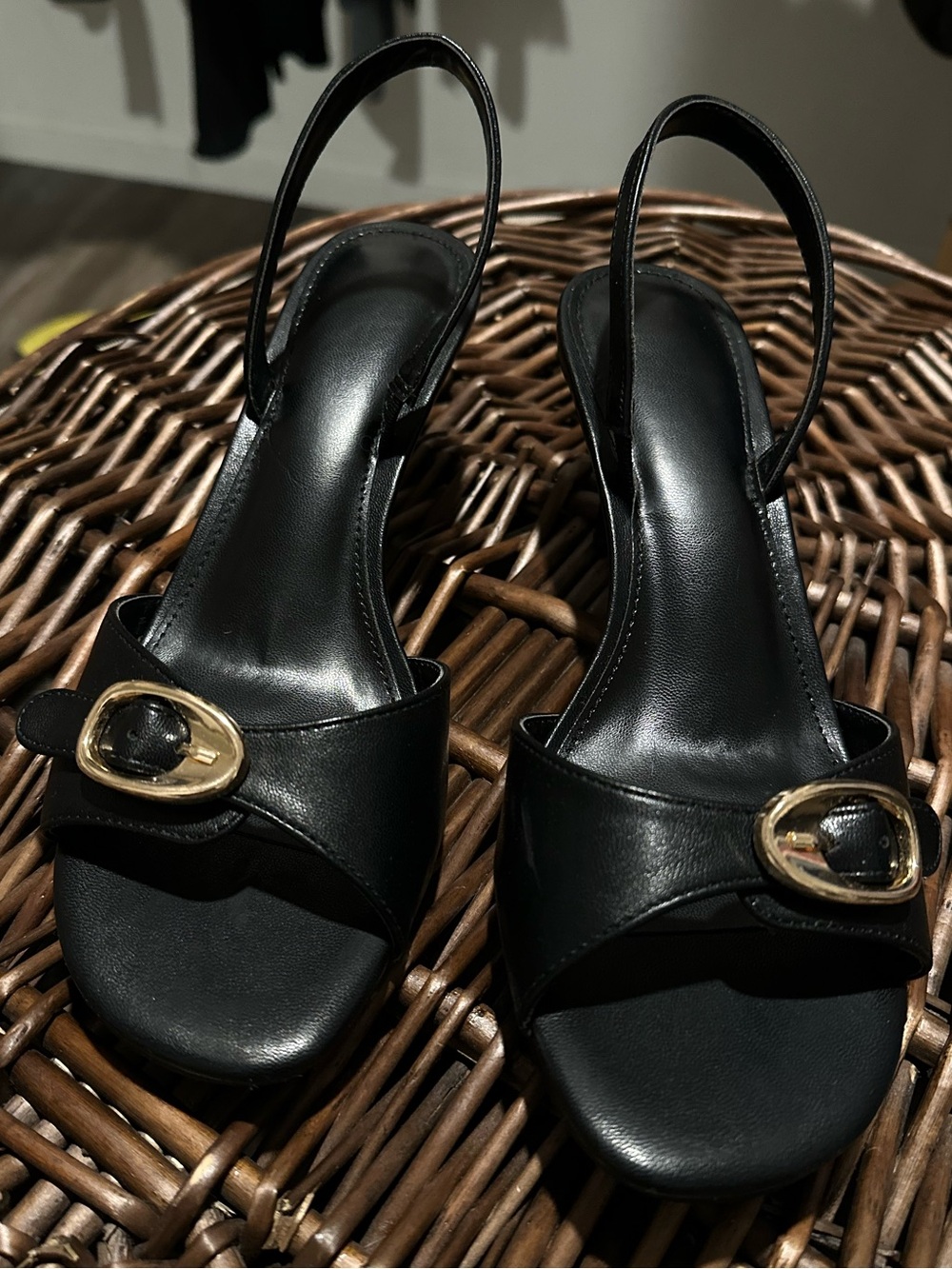 Amazon Black Women's Slingback Sandals with Gold Buckle